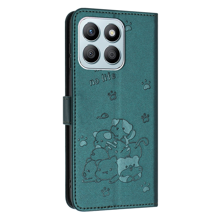 For Honor X8b Embossed Kitten Phone Leather Case with Lanyard