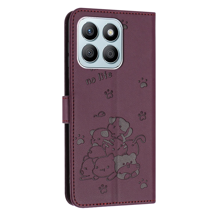 For Honor X8b Embossed Kitten Phone Leather Case with Lanyard