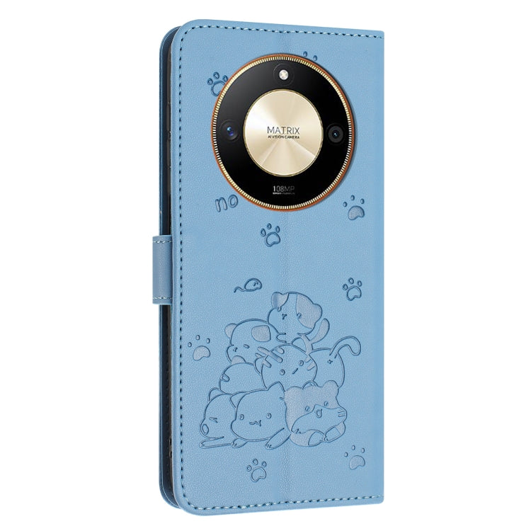 For Honor X50 / X9b Embossed Kitten Phone Leather Case with Lanyard