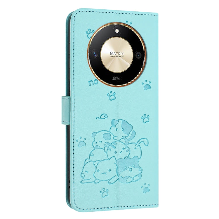 For Honor X50 / X9b Embossed Kitten Phone Leather Case with Lanyard