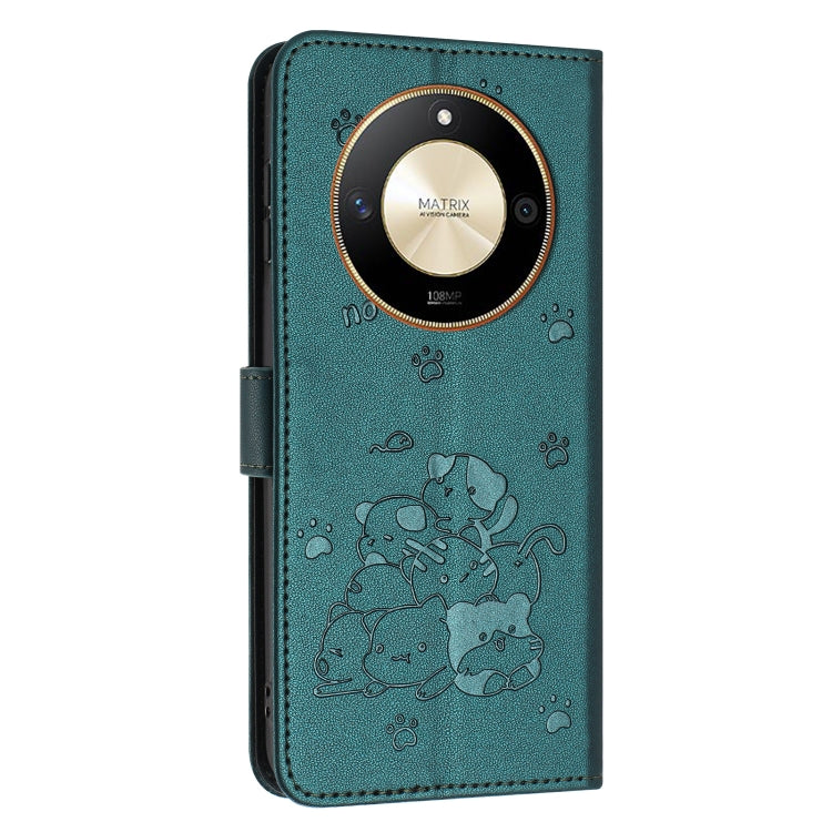 For Honor X50 / X9b Embossed Kitten Phone Leather Case with Lanyard
