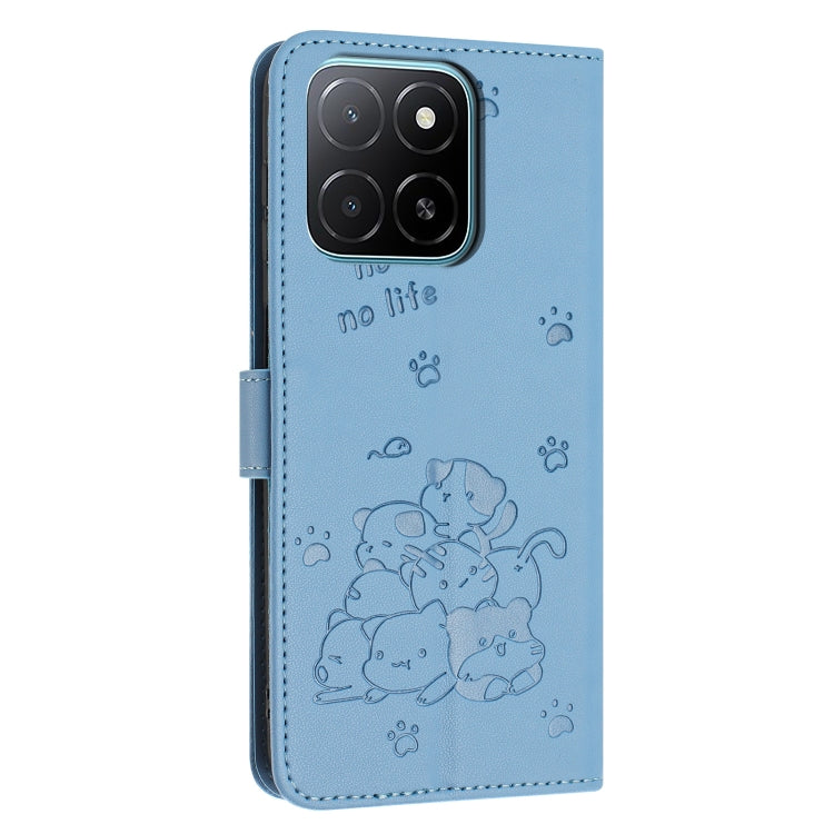 For Honor X5b / X5b Plus Embossed Kitten Phone Leather Case with Lanyard