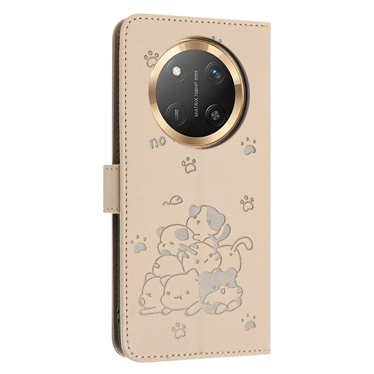 For Honor X9c Embossed Kitten Phone Leather Case with Lanyard