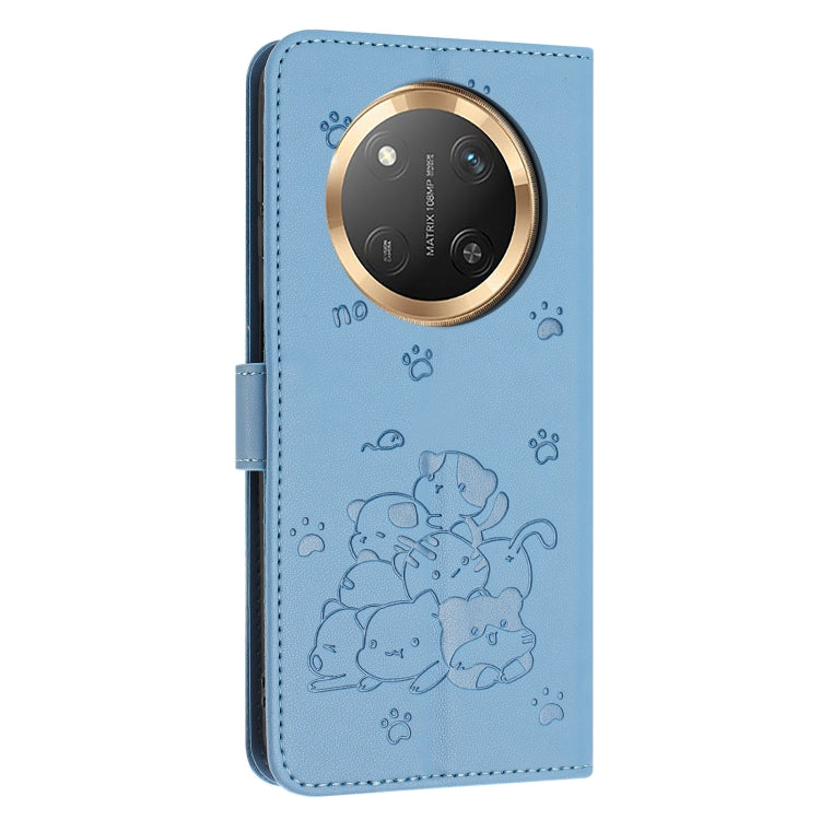 For Honor X9c Embossed Kitten Phone Leather Case with Lanyard