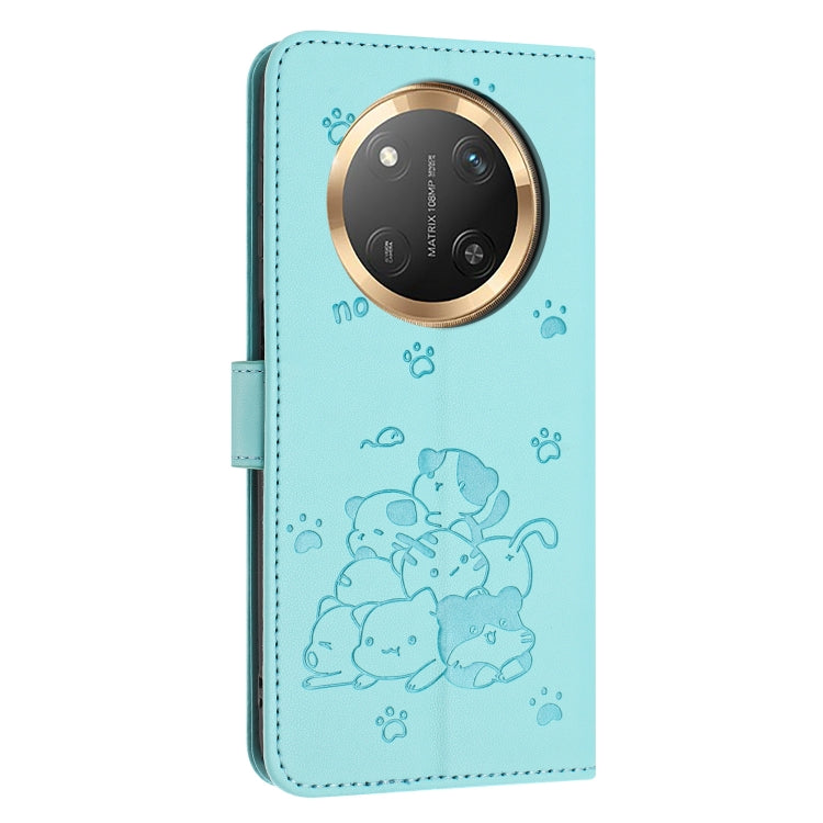For Honor X9c Embossed Kitten Phone Leather Case with Lanyard