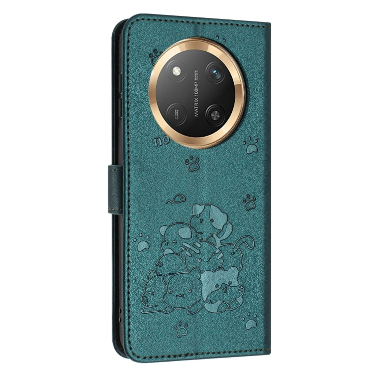 For Honor X9c Embossed Kitten Phone Leather Case with Lanyard