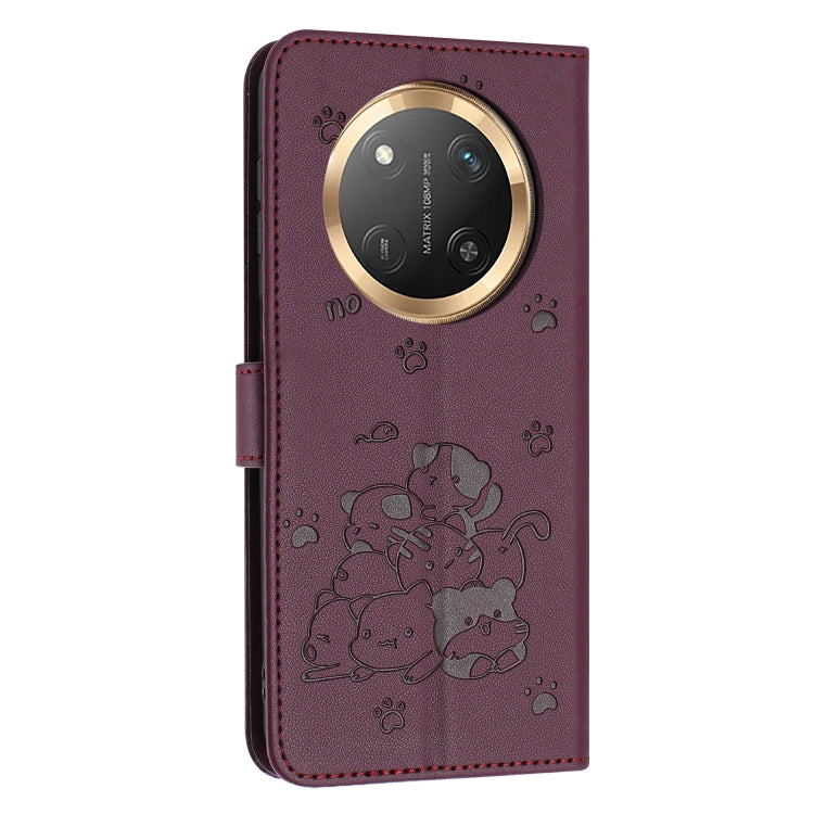 For Honor X9c Embossed Kitten Phone Leather Case with Lanyard