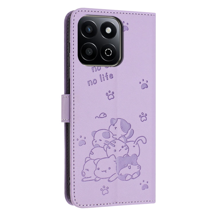 For Honor X7c 4G / 200 Smart Embossed Kitten Phone Leather Case with Lanyard
