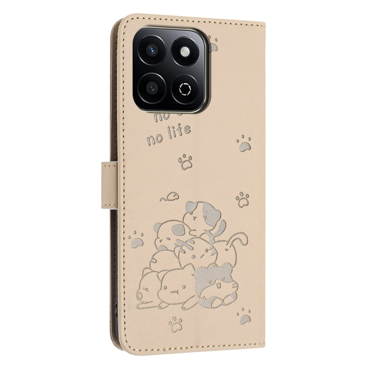 For Honor X7c 4G / 200 Smart Embossed Kitten Phone Leather Case with Lanyard