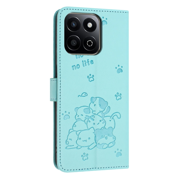 For Honor X7c 4G / 200 Smart Embossed Kitten Phone Leather Case with Lanyard
