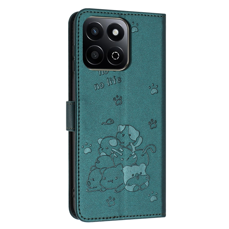 For Honor X7c 4G / 200 Smart Embossed Kitten Phone Leather Case with Lanyard