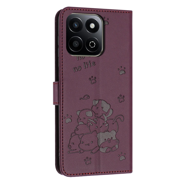 For Honor X7c 4G / 200 Smart Embossed Kitten Phone Leather Case with Lanyard