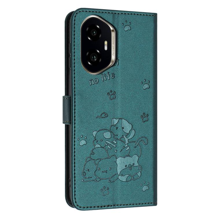 For Honor 300 Embossed Kitten Phone Leather Case with Lanyard