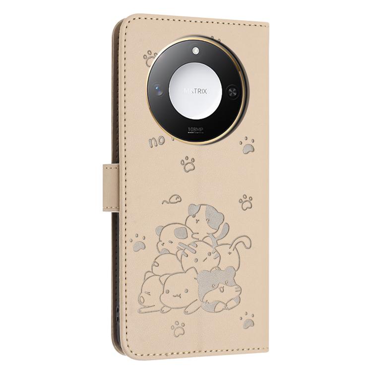 For Honor X60 / X9c Smart Embossed Kitten Phone Leather Case with Lanyard