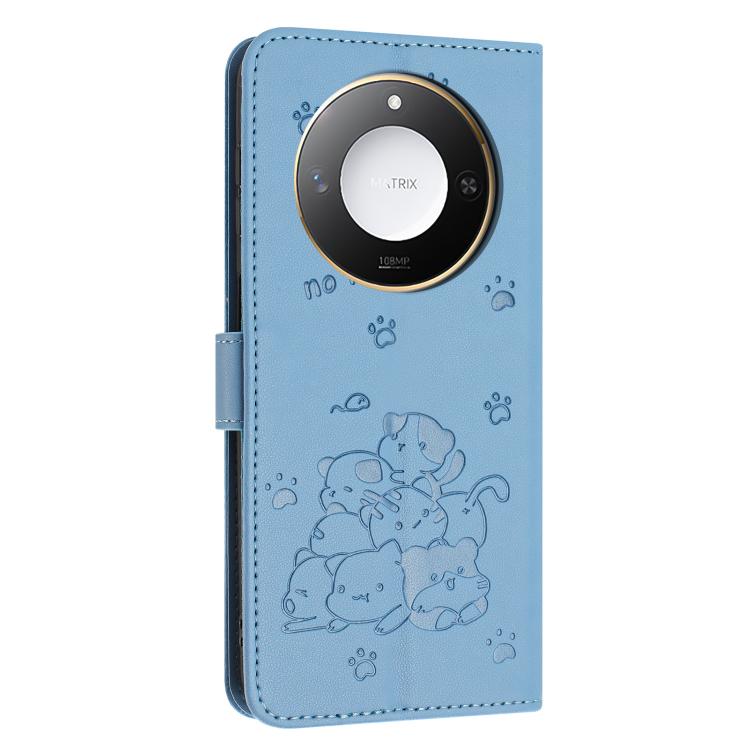 For Honor X60 / X9c Smart Embossed Kitten Phone Leather Case with Lanyard