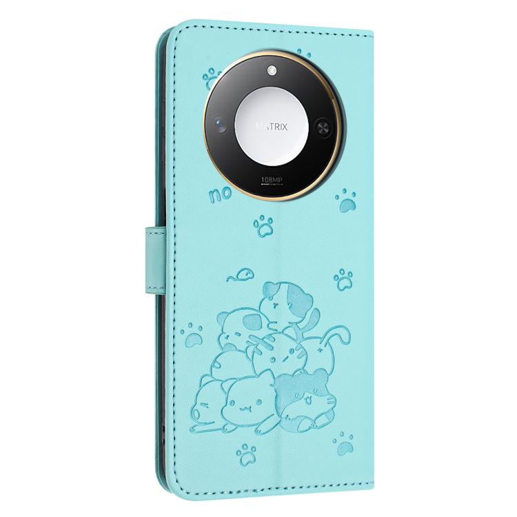 For Honor X60 / X9c Smart Embossed Kitten Phone Leather Case with Lanyard