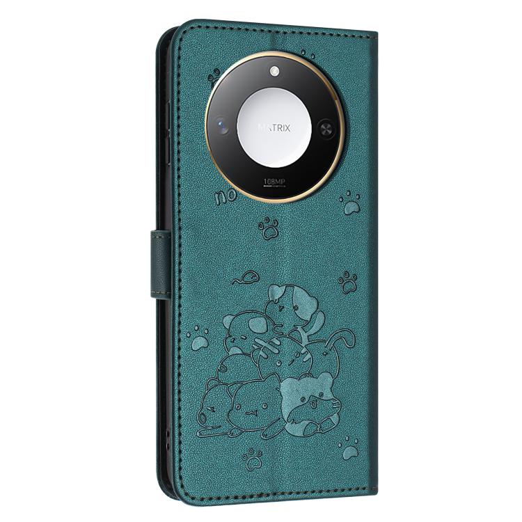 For Honor X60 / X9c Smart Embossed Kitten Phone Leather Case with Lanyard