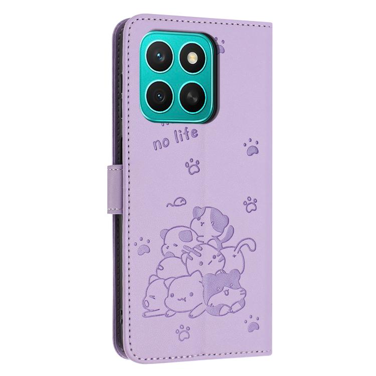 For Honor X8c 4G Embossed Kitten Phone Leather Case with Lanyard