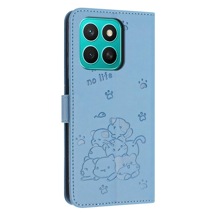For Honor X8c 4G Embossed Kitten Phone Leather Case with Lanyard