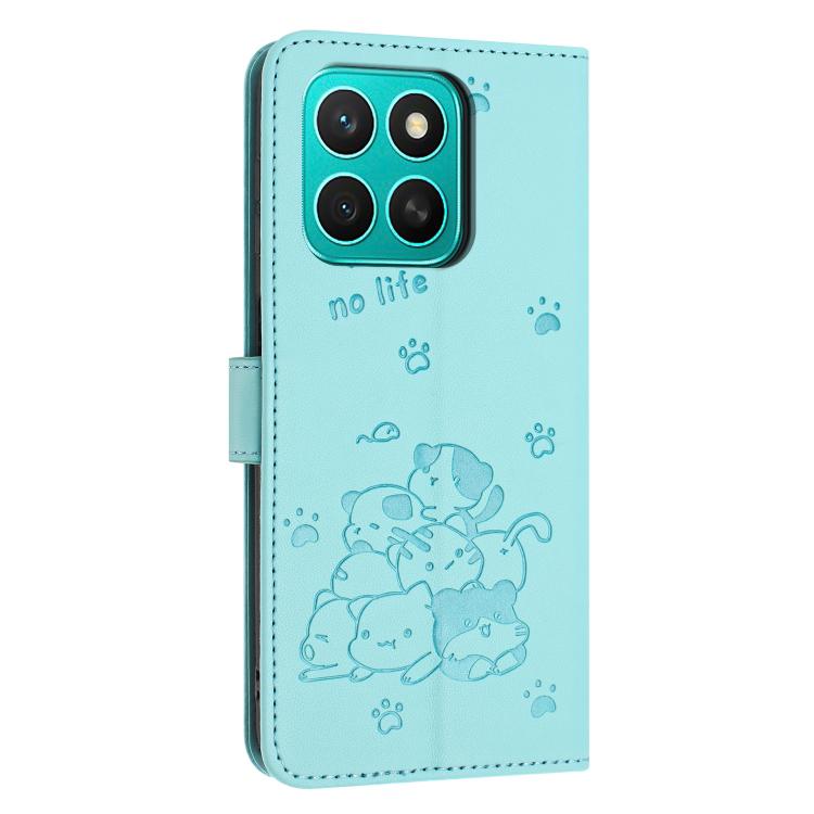 For Honor X8c 4G Embossed Kitten Phone Leather Case with Lanyard