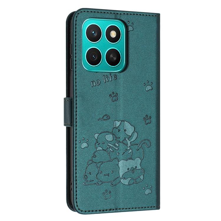 For Honor X8c 4G Embossed Kitten Phone Leather Case with Lanyard