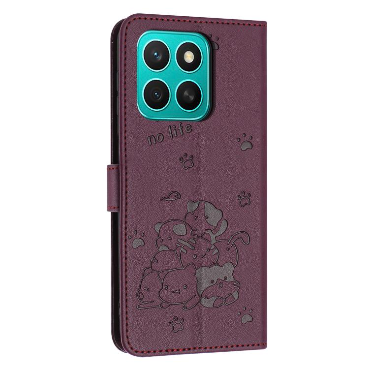 For Honor X8c 4G Embossed Kitten Phone Leather Case with Lanyard