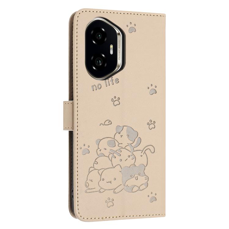 For Honor 400 Global 156.5mm Embossed Kitten Phone Leather Case with Lanyard