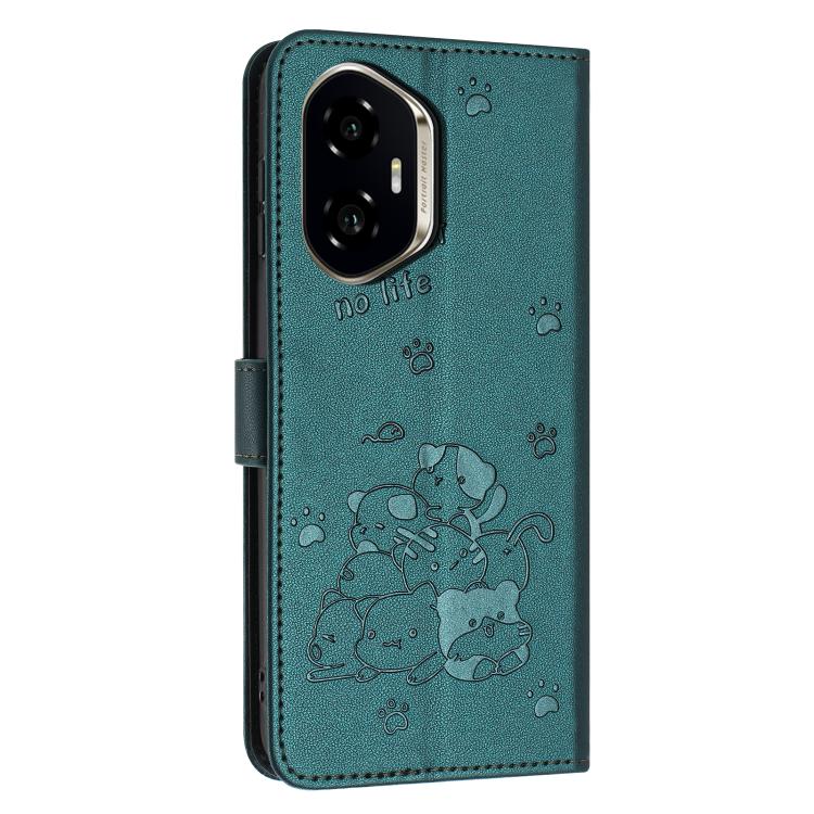 For Honor 400 Global 156.5mm Embossed Kitten Phone Leather Case with Lanyard
