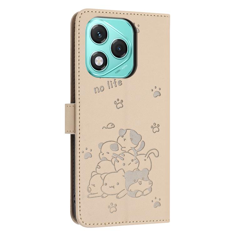 For Honor 400 Lite Global Embossed Kitten Phone Leather Case with Lanyard
