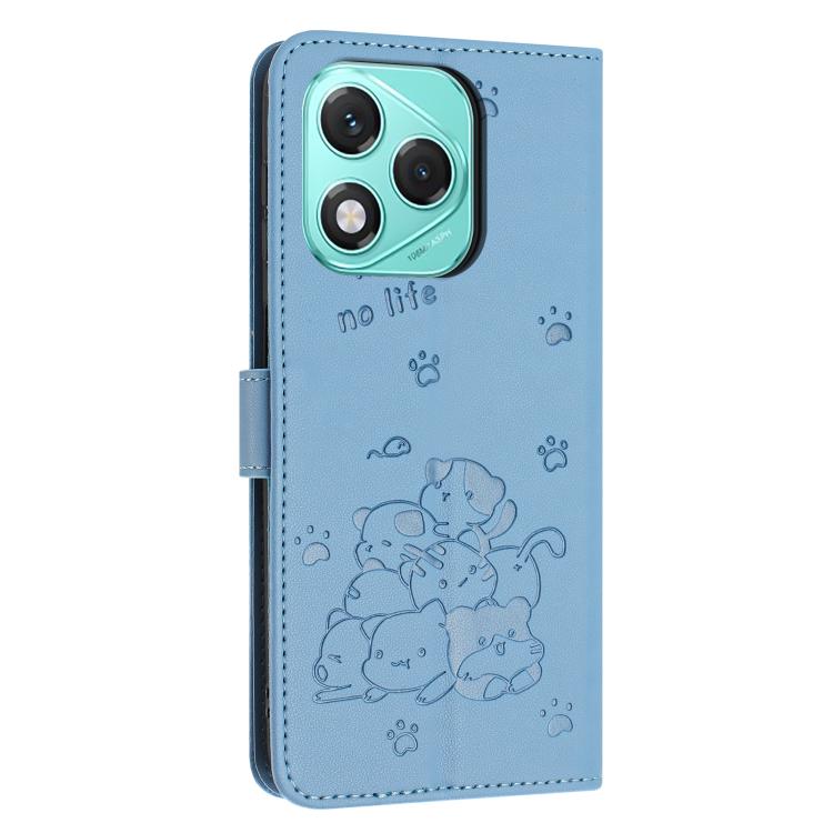 For Honor 400 Lite Global Embossed Kitten Phone Leather Case with Lanyard