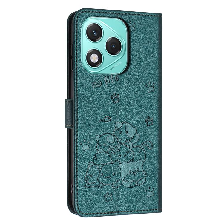 For Honor 400 Lite Global Embossed Kitten Phone Leather Case with Lanyard