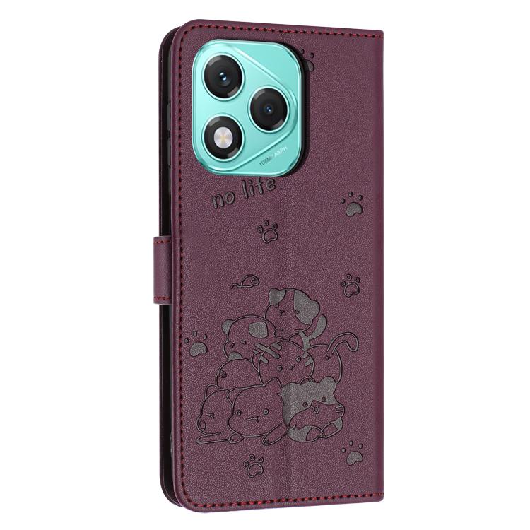 For Honor 400 Lite Global Embossed Kitten Phone Leather Case with Lanyard
