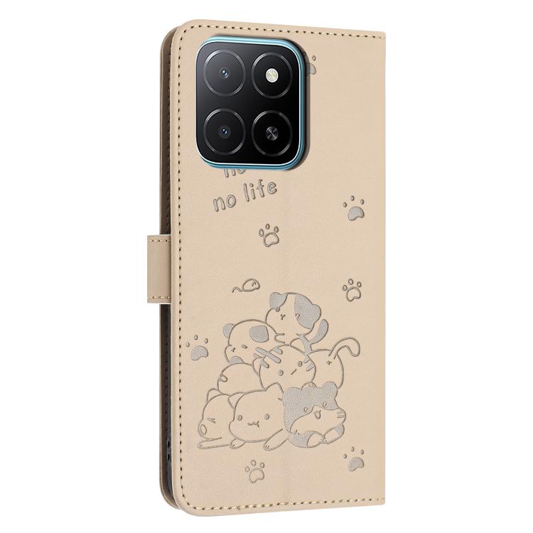 For Honor X6c 4G Embossed Kitten Phone Leather Case with Lanyard