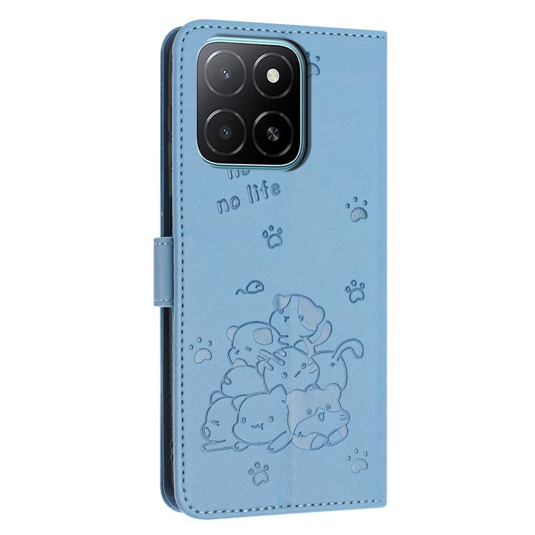 For Honor X6c 4G Embossed Kitten Phone Leather Case with Lanyard