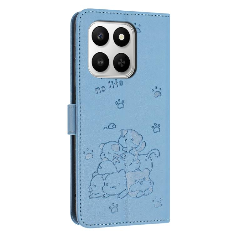 For Honor 400 Smart 5G / X7d 5G Embossed Kitten Phone Leather Case with Lanyard