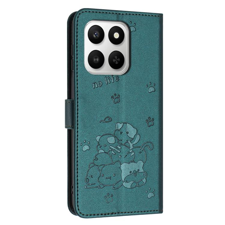 For Honor 400 Smart 5G / X7d 5G Embossed Kitten Phone Leather Case with Lanyard