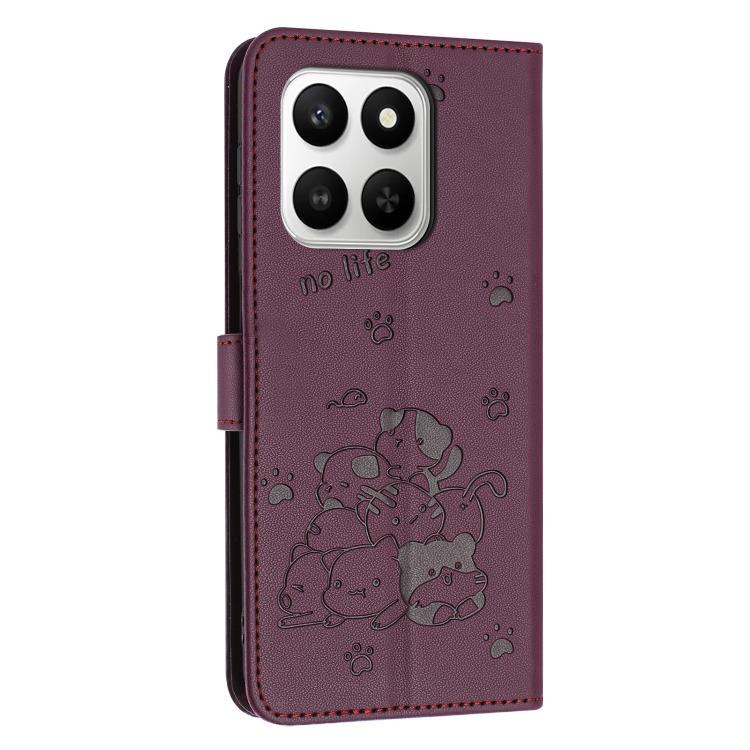 For Honor 400 Smart 5G / X7d 5G Embossed Kitten Phone Leather Case with Lanyard