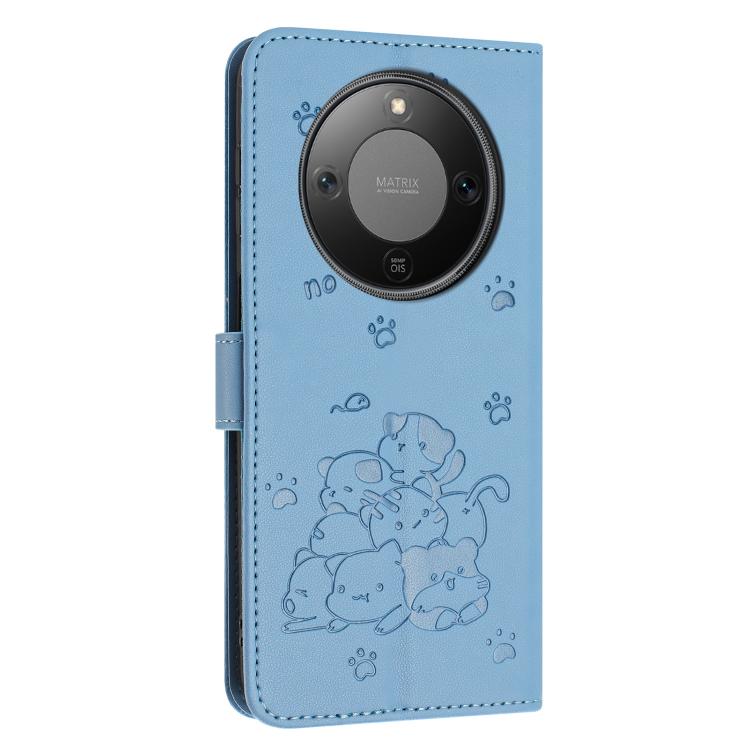 For Honor X70 5G Embossed Kitten Phone Leather Case with Lanyard