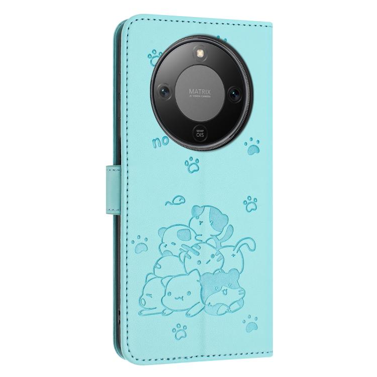 For Honor X70 5G Embossed Kitten Phone Leather Case with Lanyard