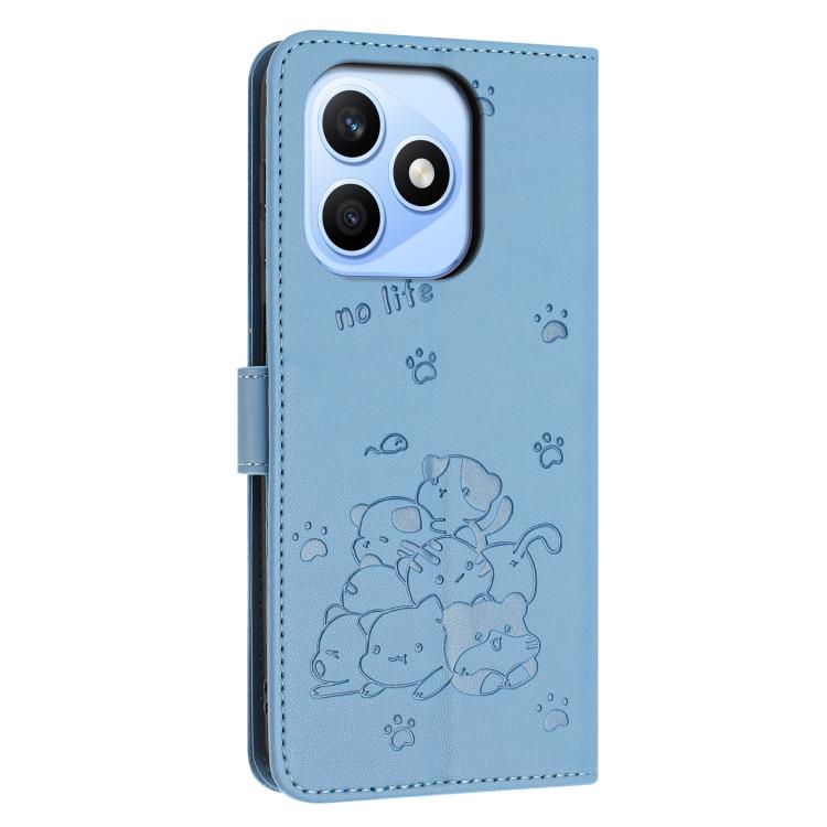 For Honor X8d 4G Embossed Kitten Phone Leather Case with Lanyard