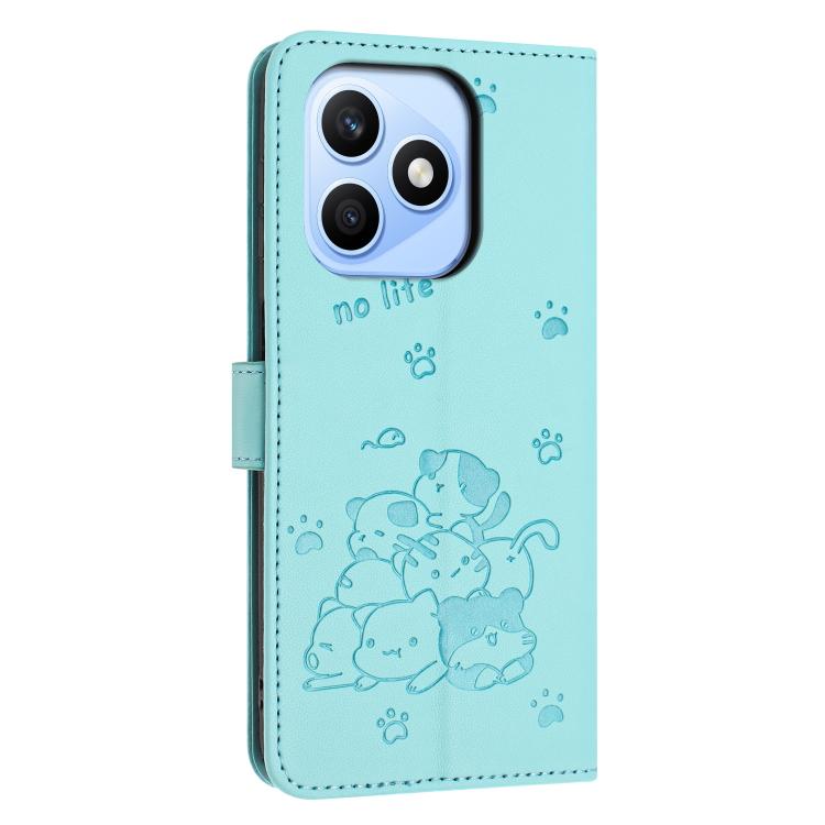 For Honor X8d 4G Embossed Kitten Phone Leather Case with Lanyard