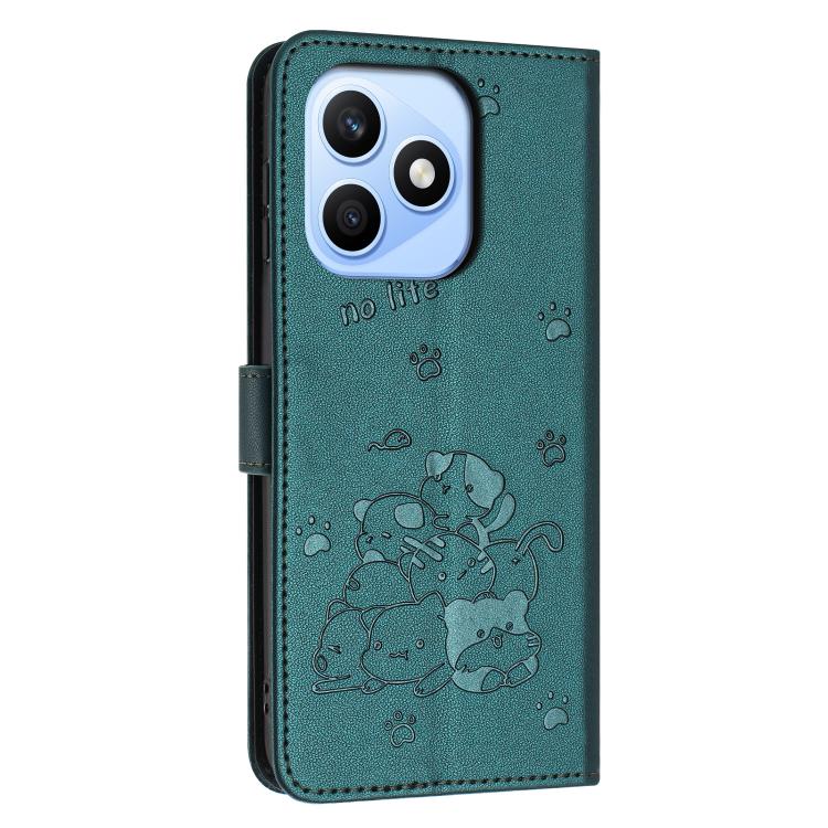 For Honor X8d 4G Embossed Kitten Phone Leather Case with Lanyard