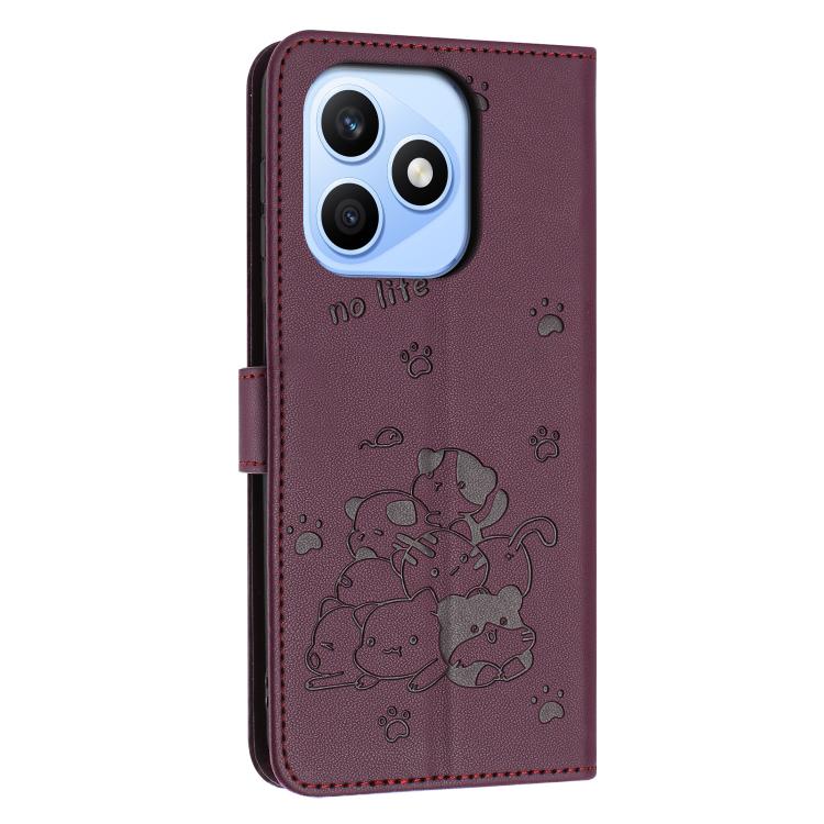 For Honor X8d 4G Embossed Kitten Phone Leather Case with Lanyard