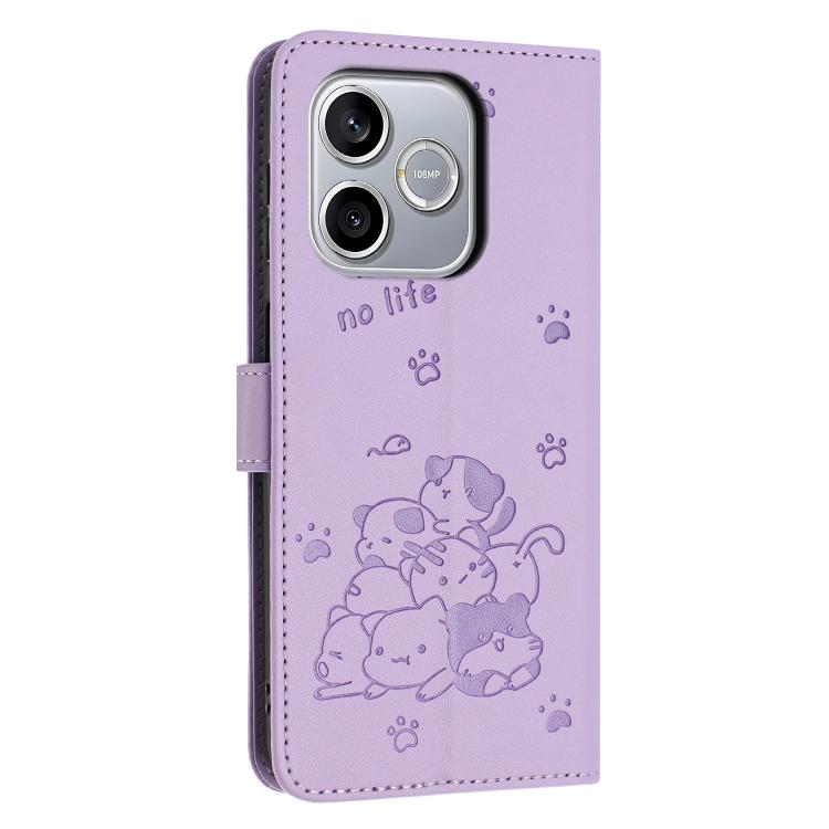 For Honor 600 Lite Global Embossed Kitten Phone Leather Case with Lanyard