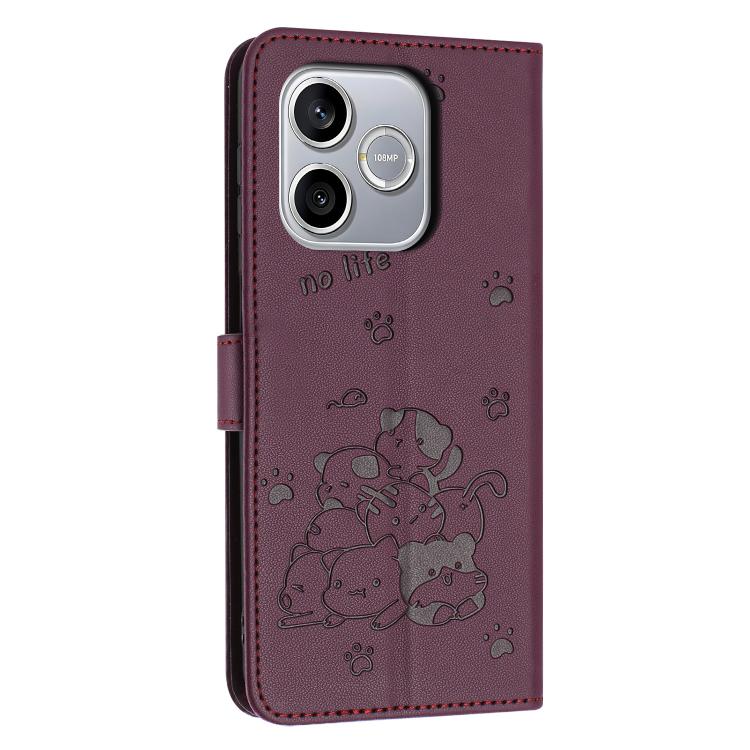 For Honor 600 Lite Global Embossed Kitten Phone Leather Case with Lanyard
