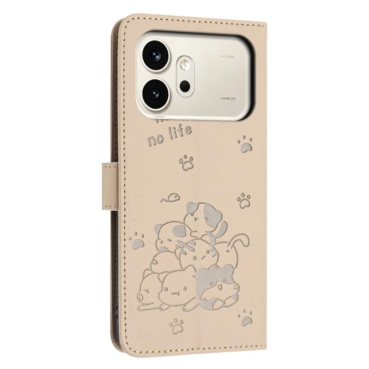 For Honor 600 / 600 Pro Global Embossed Kitten Phone Leather Case with Lanyard