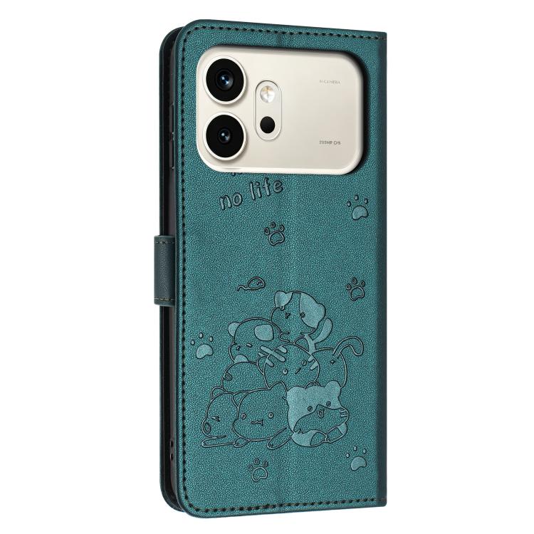 For Honor 600 / 600 Pro Global Embossed Kitten Phone Leather Case with Lanyard