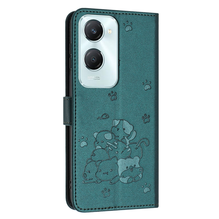 For vivo Y03 4G / Y18 / Y18e Embossed Kitten Phone Leather Case with Lanyard