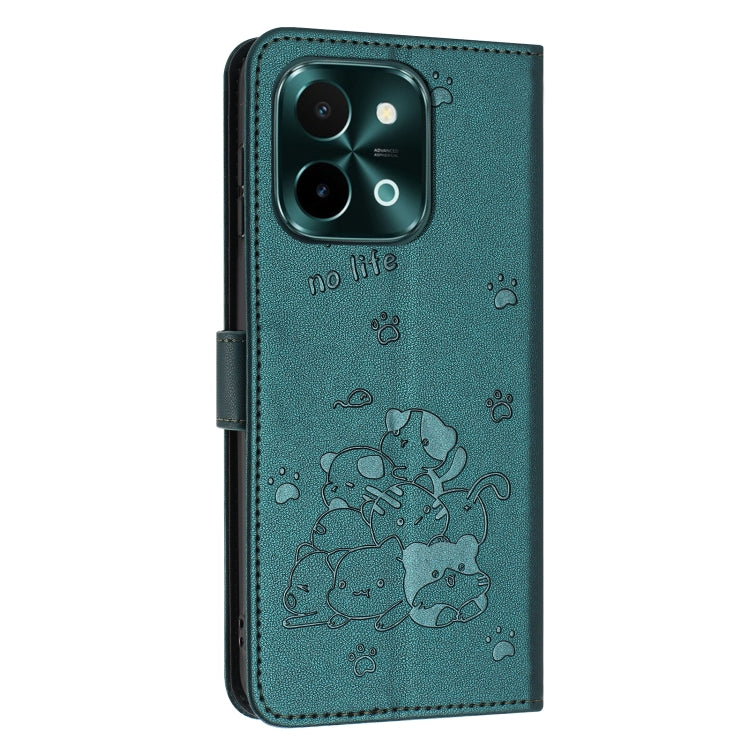 For vivo Y28 4G / iQOO Z9x 5G Embossed Kitten Phone Leather Case with Lanyard