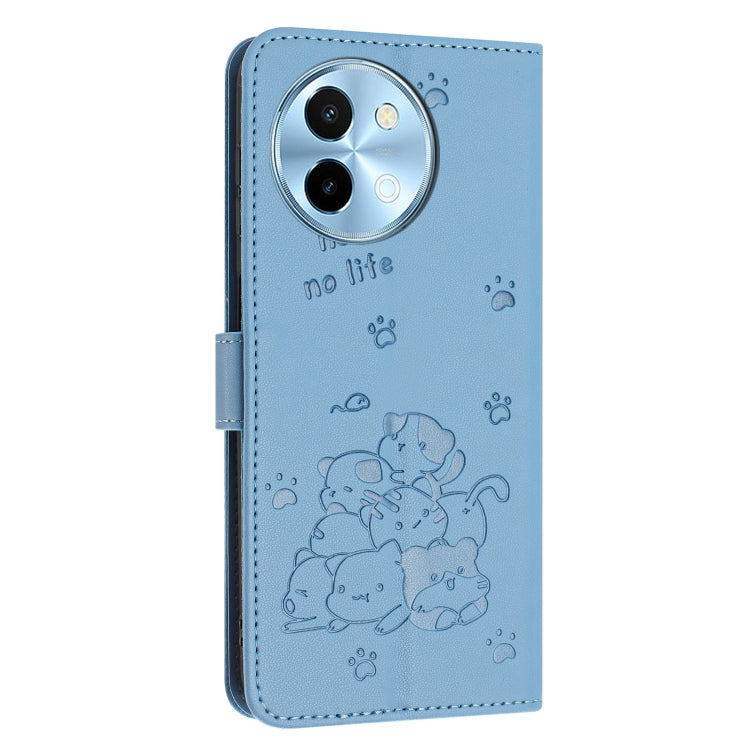 For vivo Y38 5G Global Embossed Kitten Phone Leather Case with Lanyard